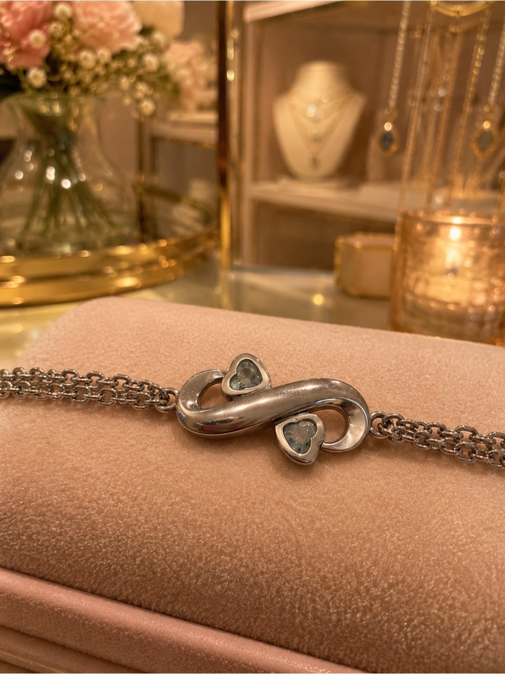 Sterling Silver and Aquamarine Heart and Infinity Bracelet